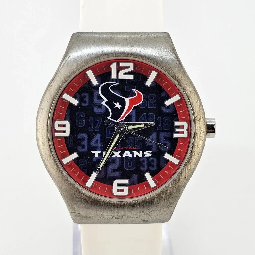 Houston‎ Texans NFL Men's Watch 40MM Black Dial White Plastic Bands New Battery